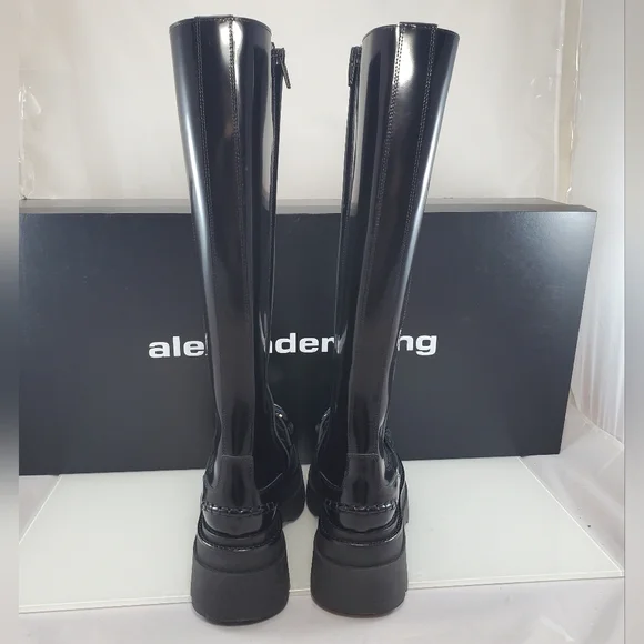 NWT$995 Alexander Wang Carter Black Patent Leather Platform Tall Boots Sz 38 - Picture 13 of 16